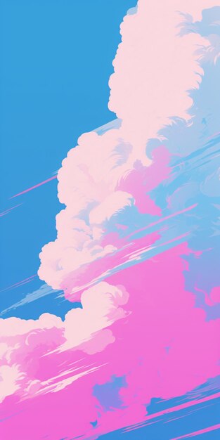 There is a plane flying in the sky with a pink and blue background generative ai