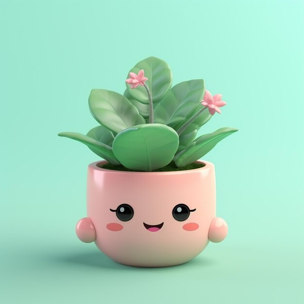 Photo there is a plant in a pink pot with a face on it generative ai