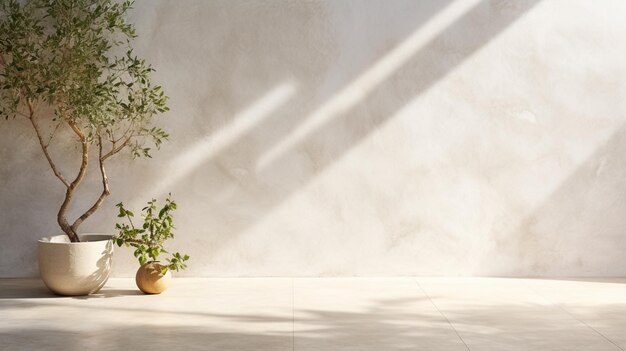 There is a plant in a pot on the floor next to a wall generative ai