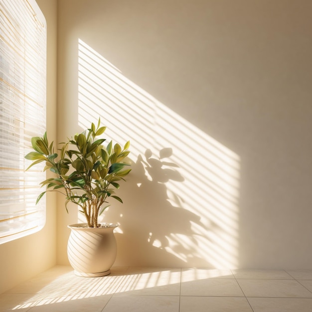 There is a plant in a pot sitting in a corner by a window generative ai