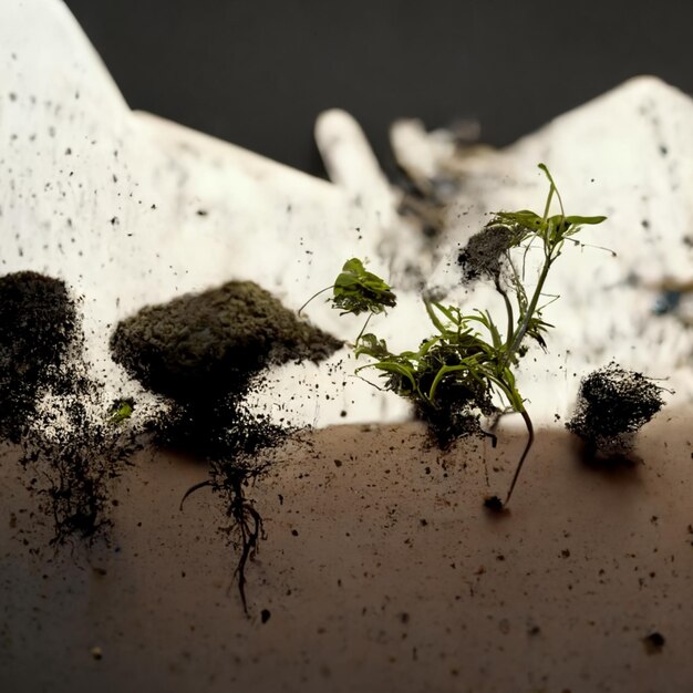 Photo there is a plant that is growing out of the ground generative ai