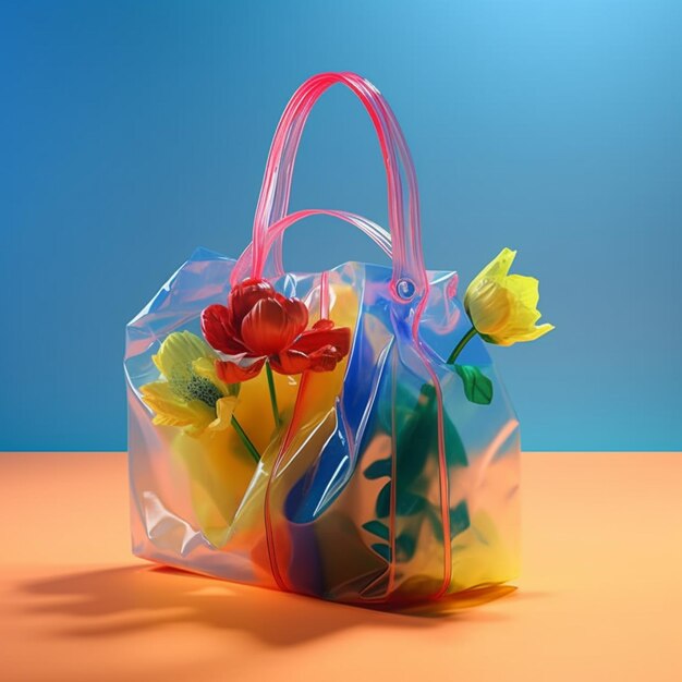 Photo there is a plastic bag with flowers inside of it generative ai