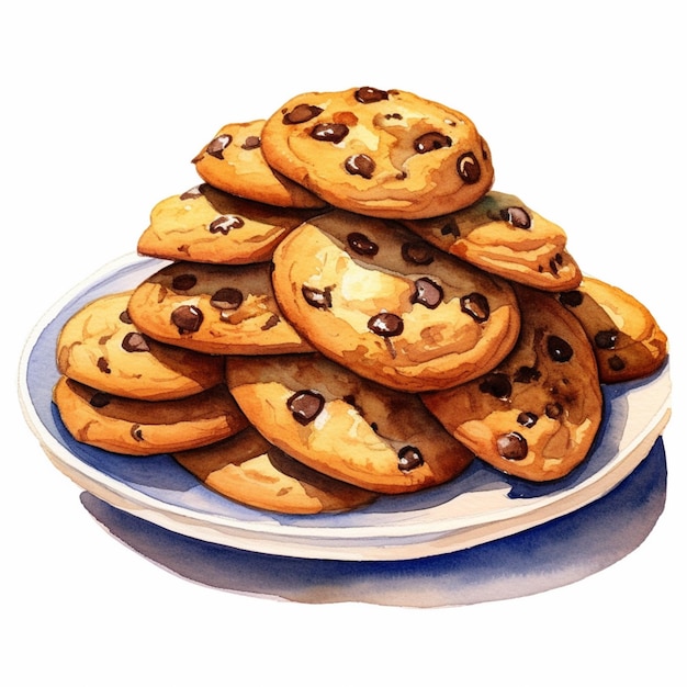 There is a plate of chocolate chip cookies on a plate generative ai