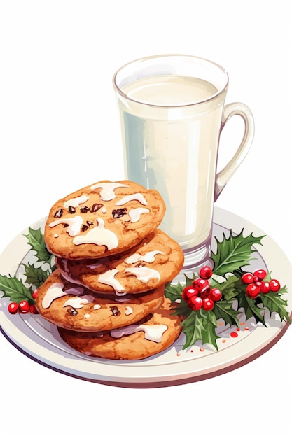 there is a plate of cookies and a glass of milk generative ai