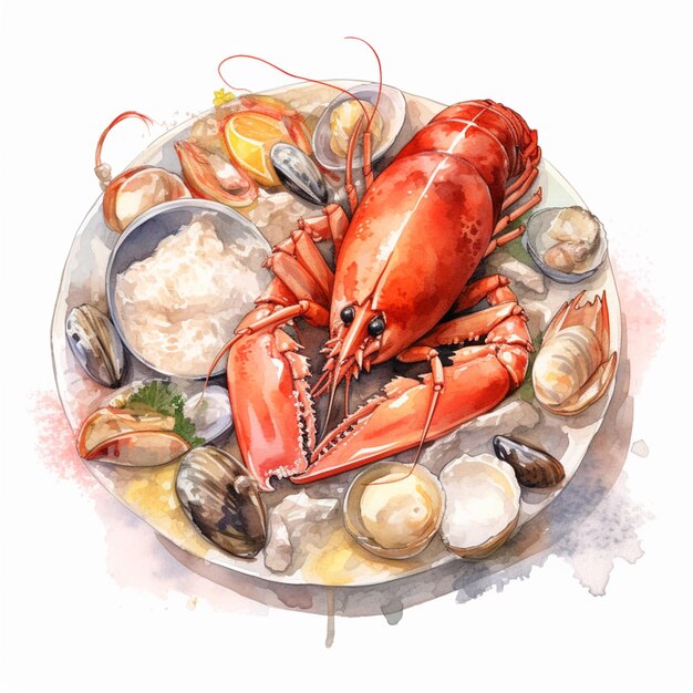 Photo there is a plate of lobsters and clams on a table generative ai