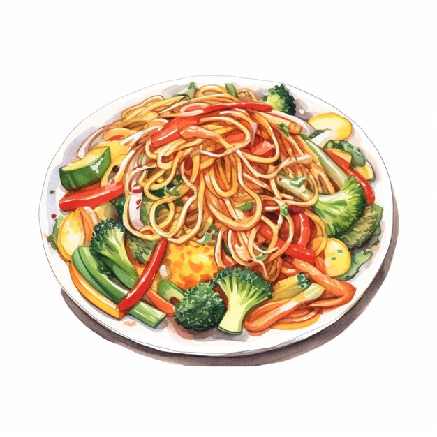 premium-ai-image-there-is-a-plate-of-noodles-and-vegetables-on-a
