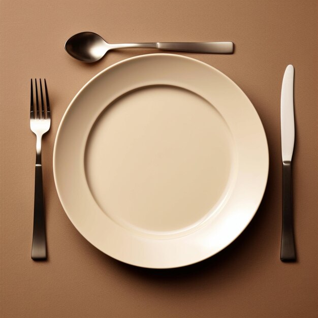 There is a plate with a fork and knife on it generative ai