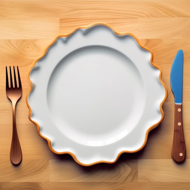 There is a plate with a fork and knife on a table generative ai