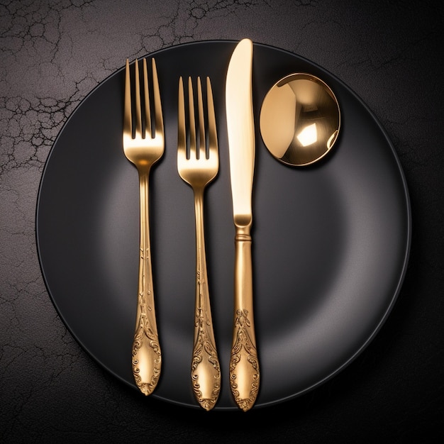 there is a plate with a fork spoon and fork