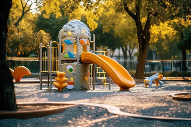 there is a playground with a slide and a playground structure generative ai