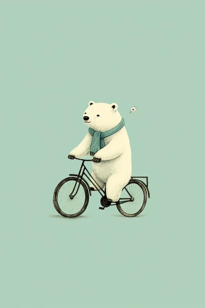 There is a polar bear riding a bicycle with a scarf on generative ai