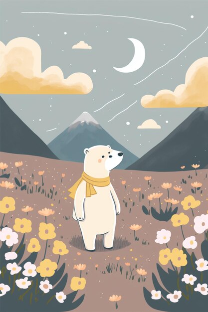 Photo there is a polar bear standing in a field of flowers generative ai