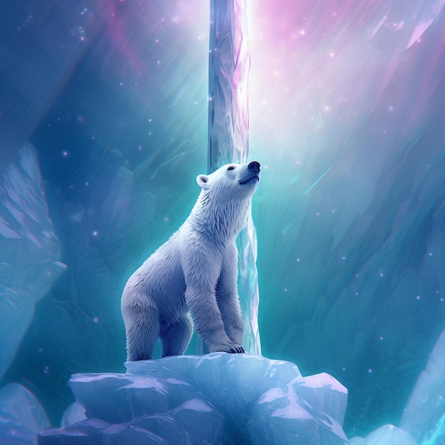 there is a polar bear standing on a rock in the snow generative ai