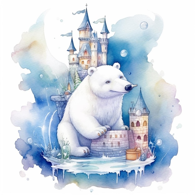 There is a polar bear that is sitting on a castle generative ai