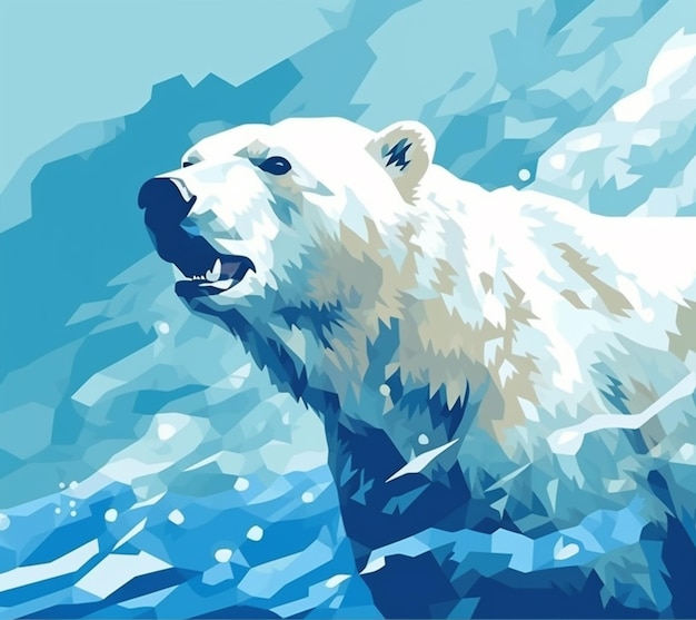 В воде стоит белый медведь, генеративный искусственный интеллект