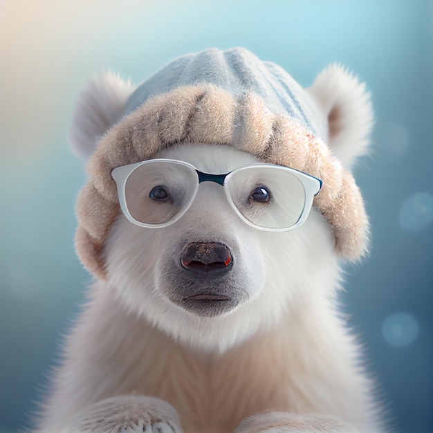 there is a polar bear wearing glasses and a hat generative ai