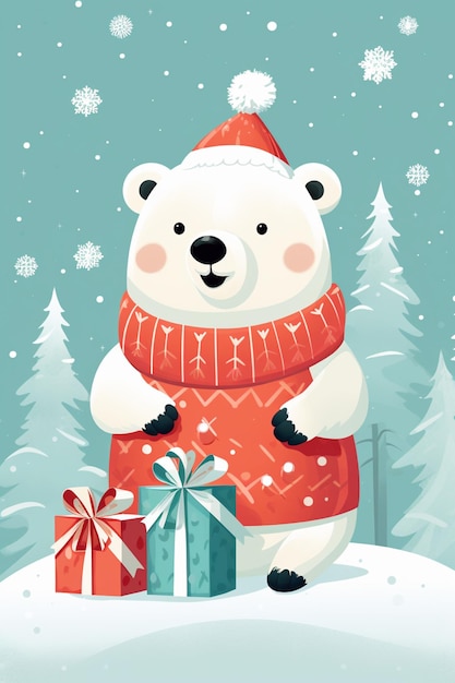 there is a polar bear wearing a red sweater and a red hat generative ai