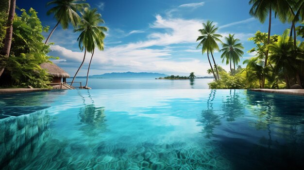 есть бассейн с видом на океан и генеративные пальмы
