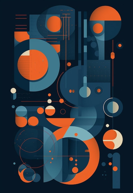 There is a poster with a design of circles and a clock generative ai