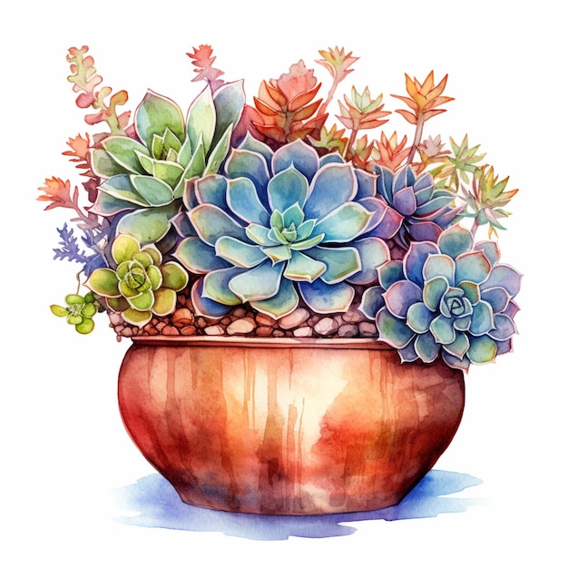 There is a pot with a lot of succulents in it generative ai