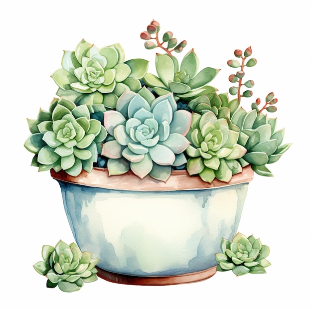 there is a pot with a variety of succulents in it generative ai