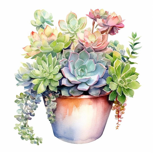 There is a pot with a variety of succulents in it generative ai