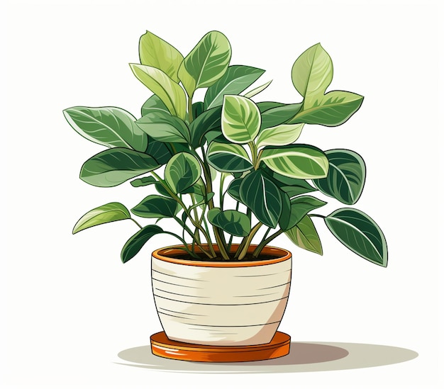 There is a potted plant with green leaves on a white background generative ai