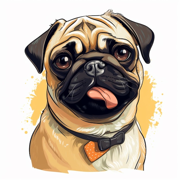 there is a pug dog with a bow tie on generative ai