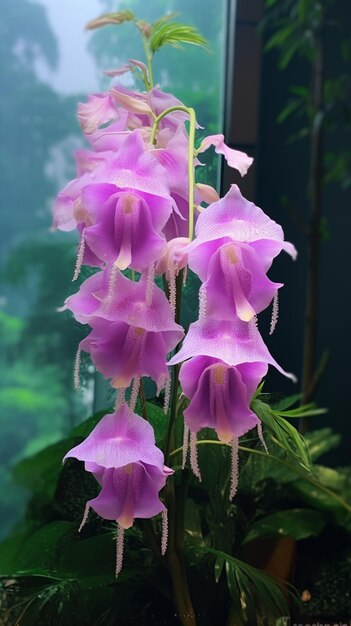 there is a purple flower that is growing in a pot generative ai