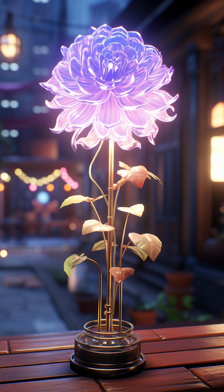 Photo there is a purple flower that is on a table generative ai