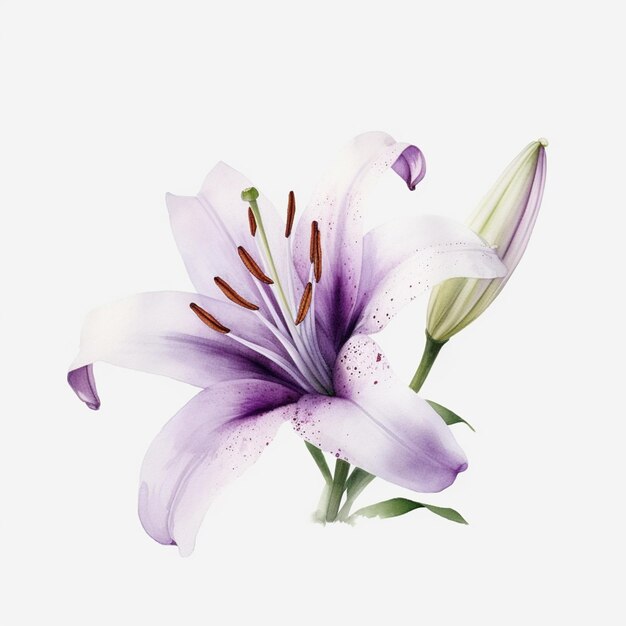 there is a purple flower with a green stem on a white background generative ai