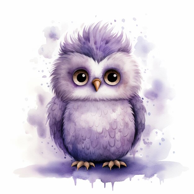 There is a purple owl with big eyes and a purple beak generative ai