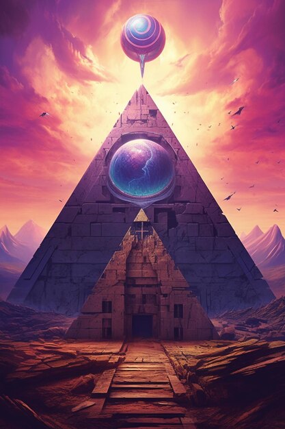 there is a pyramid with a space object on top of it generative ai