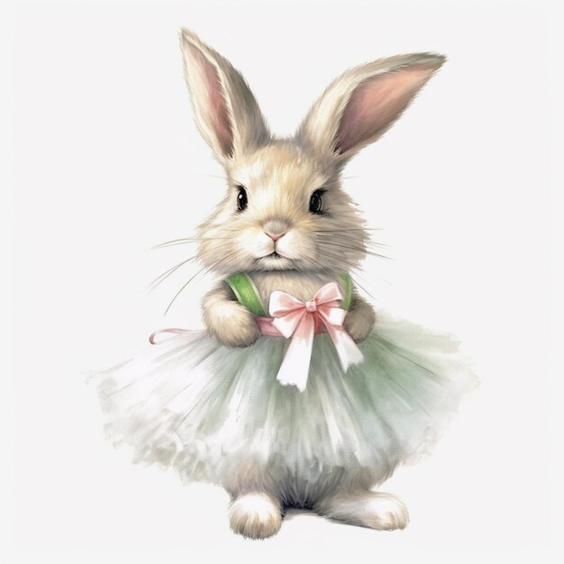 Photo there is a rabbit dressed in a tutu and a bow generative ai