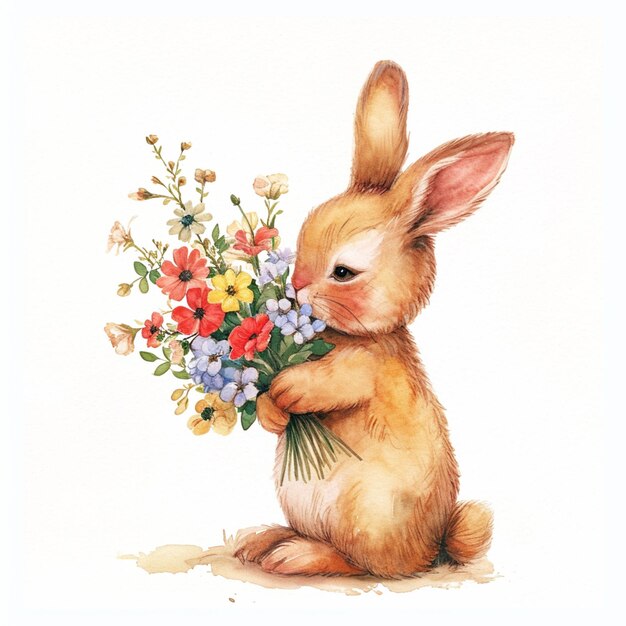 there is a rabbit holding a bunch of flowers in its paws generative ai