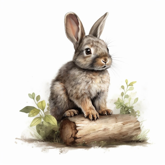 There is a rabbit sitting on a log in the grass generative ai