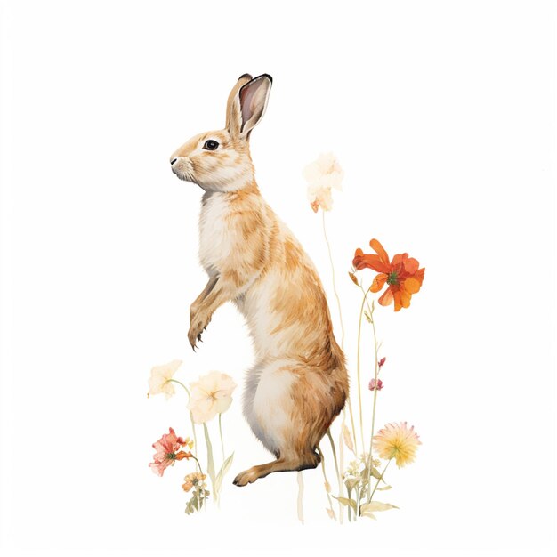 there is a rabbit standing on its hind legs in a field of flowers generative ai