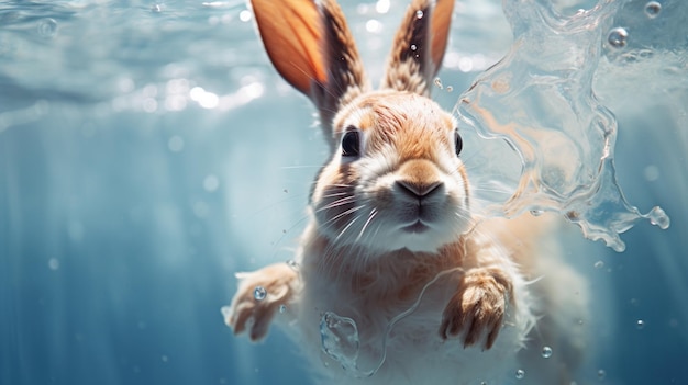 There is a rabbit that is swimming in the water generative ai