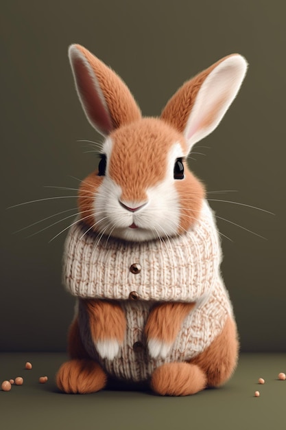 there is a rabbit that is wearing a sweater and eating peanuts generative ai