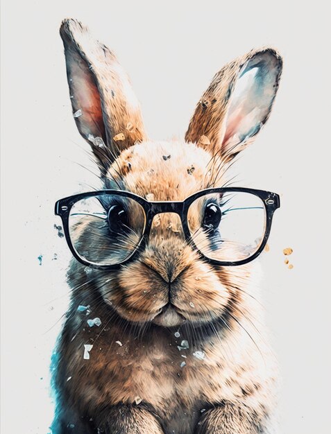 There is a rabbit wearing glasses and a pair of glasses generative ai