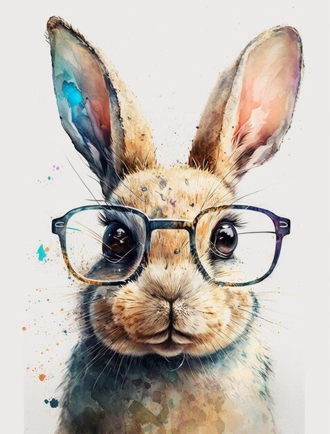 There is a rabbit wearing glasses and a pair of glasses generative ai