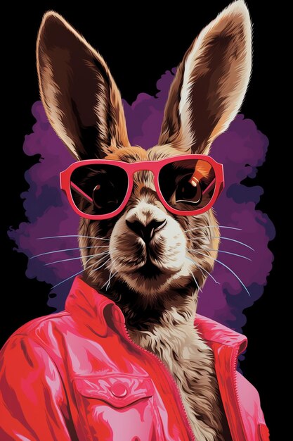 there is a rabbit wearing sunglasses and a pink shirt generative ai