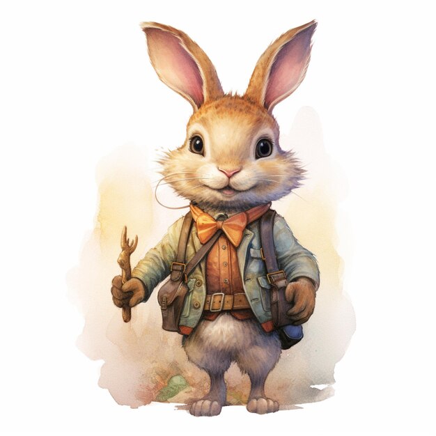 Photo there is a rabbit with a backpack and a pair of scissors generative ai