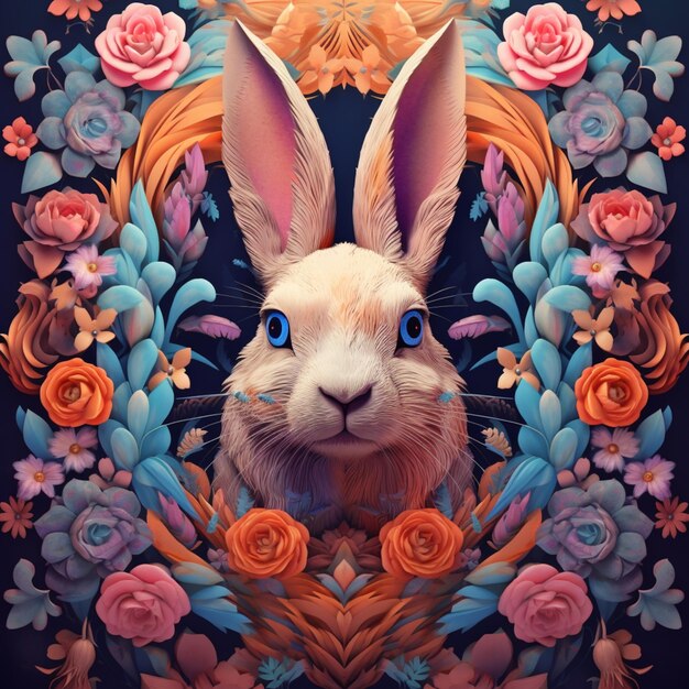 There is a rabbit with a floral frame on its face generative ai