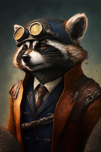 there is a raccoon dressed in a suit and goggles generative ai