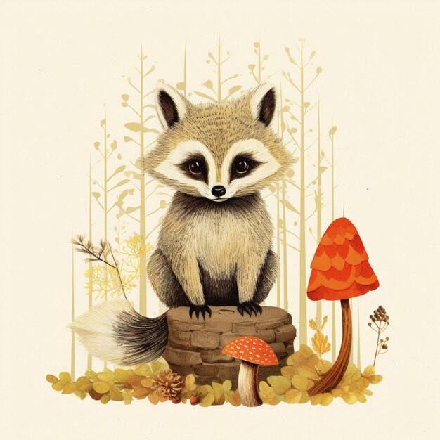 there is a raccoon sitting on a log in the woods generative ai