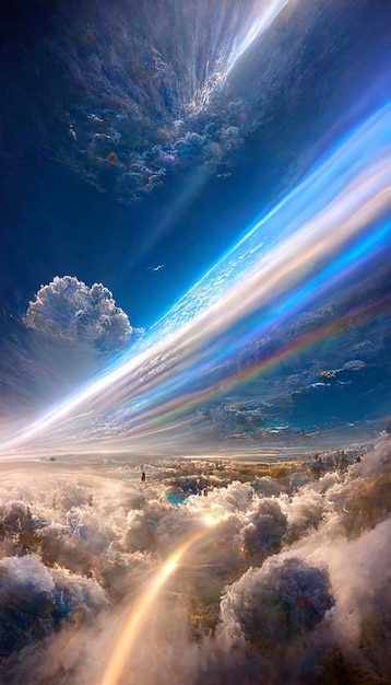 There is a rainbow in the sky above the clouds generative ai