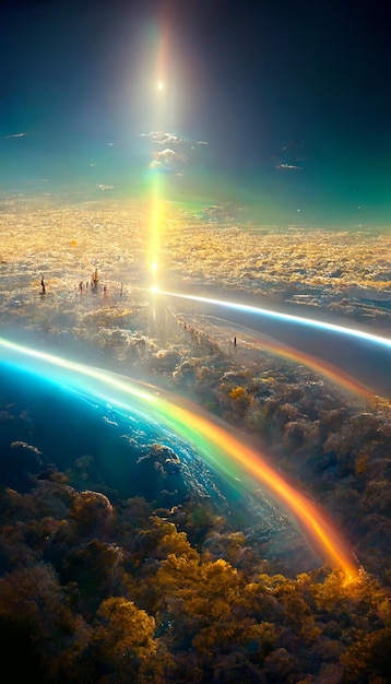 There is a rainbow in the sky above the clouds generative ai