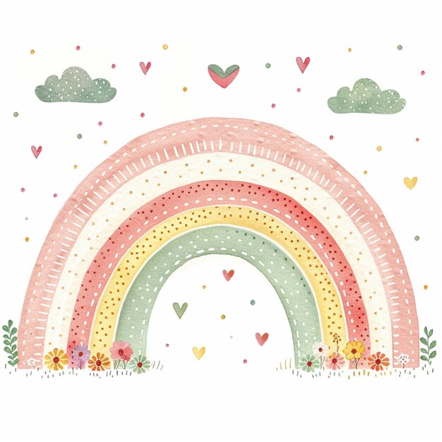 there is a rainbow with hearts and flowers in the sky generative ai