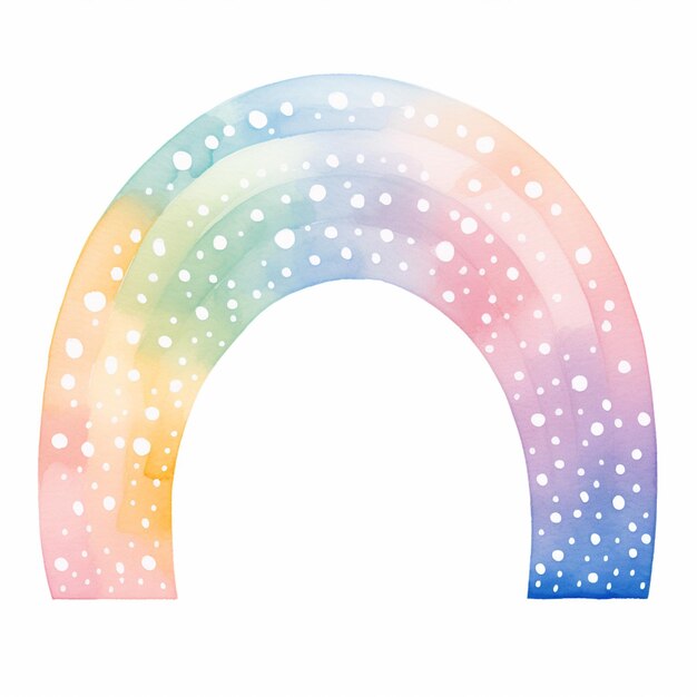 Foto c'è un arcobaleno con punti bianchi su di esso e un arco dell'arcobaleno sullo sfondo generativo ai